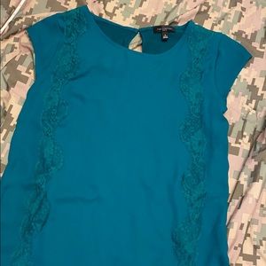 Satin lace accented cap sleeve top